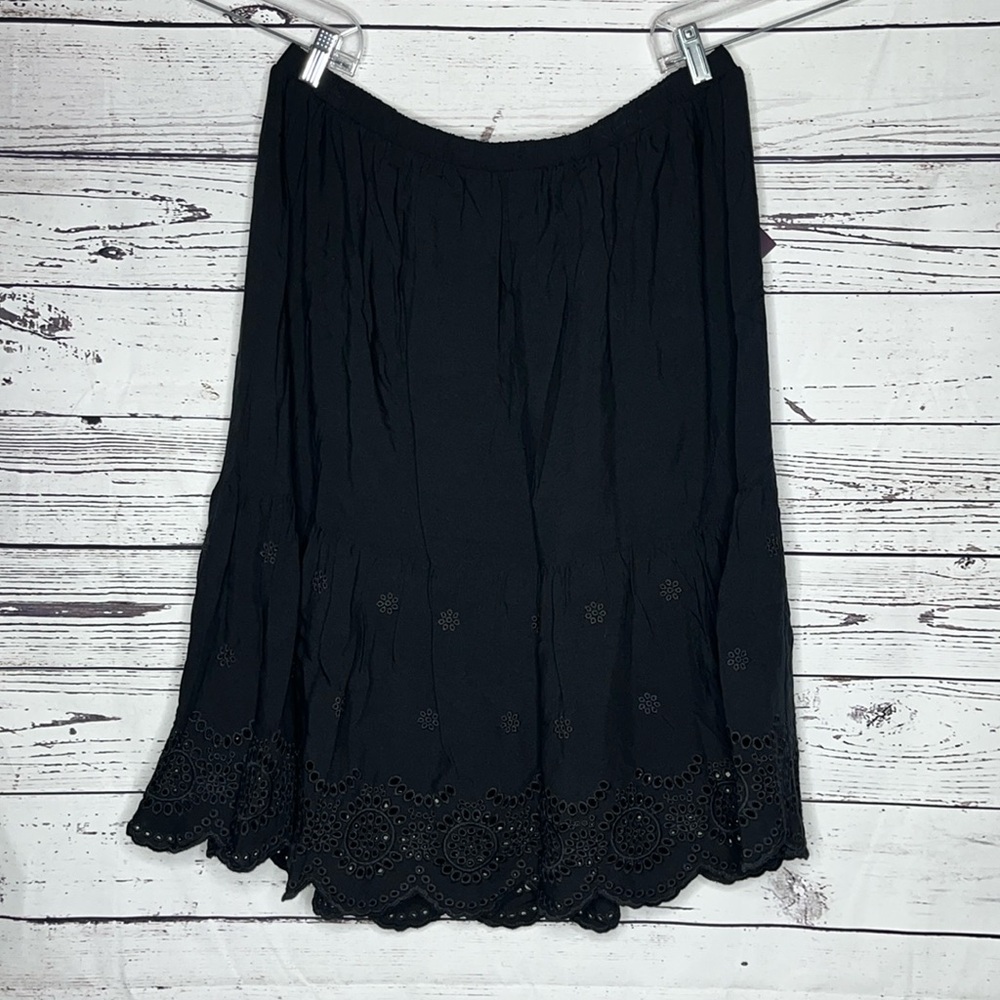 Ava & Viv NWT Size X 14W Black Boho Embroidered Eyelet Pull-On Skirt